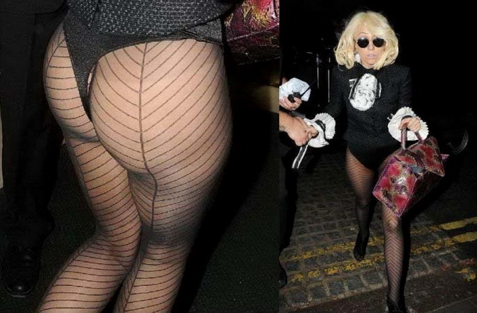 толстая попа Леди Гага в полосатых колготках фото