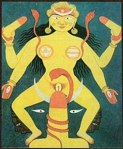 индийская богиня с тремя фаллоимитаторами