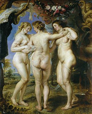 Три толстозадых грации на картине Рубенса