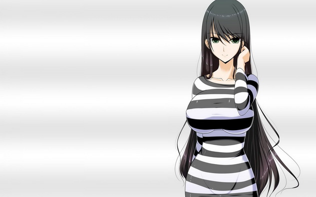 грудастая героиня аниме в полосатой одежде, подчеркивающей величину ее бюста, аниме девушка