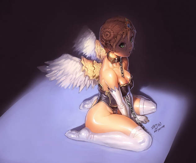 девушка с крыльями посажена на цепь, аниме девушка