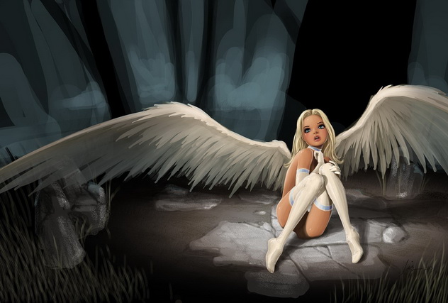 крылатый ангел в темном лесу, аниме ангелы и демоны