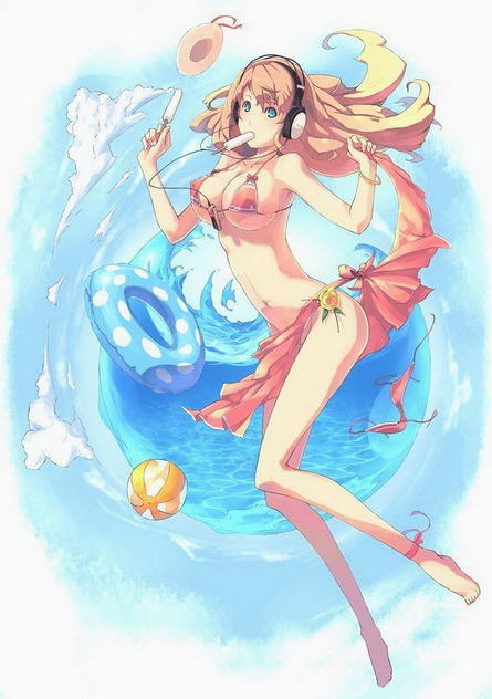 девушка с мороженым на пляже, голые аниме