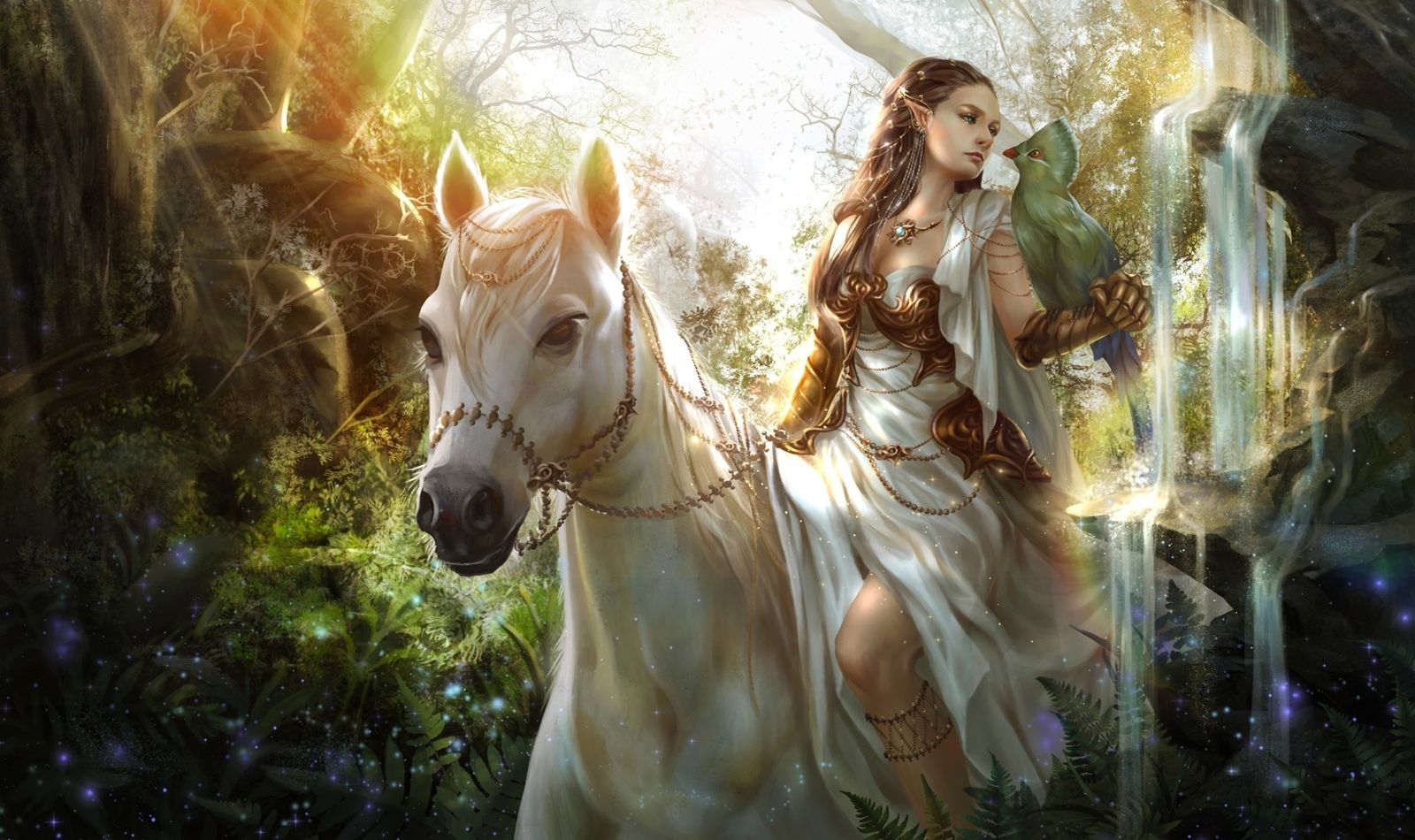эльфийская воительница на белом коне, магия фэнтези картинка