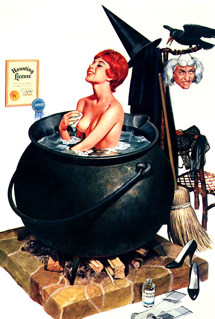 молодая ведьма принимает ванну после трудового дня