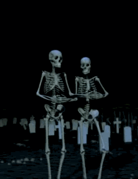 танго. танец двух скелетов на кладбище, гиф со скелетами
