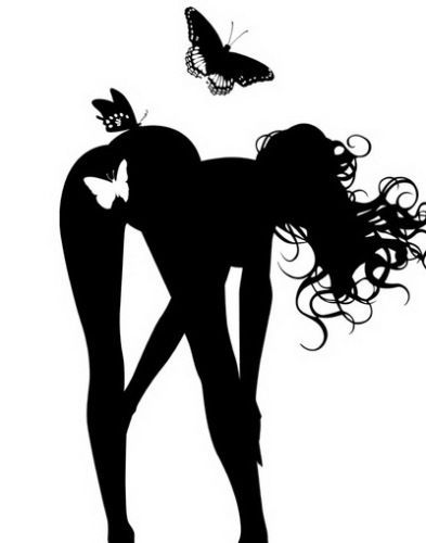 рисованная эротика, современный пин-ап 11, силуэт девушки с бабочкой на промежности