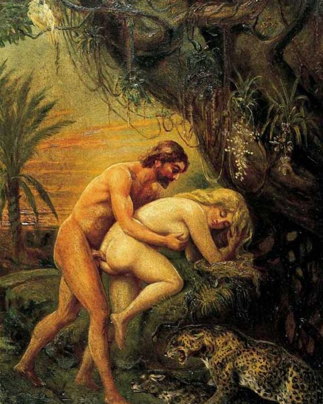 изображение секса Адамы и Евы и их грехопадения на старинной картине