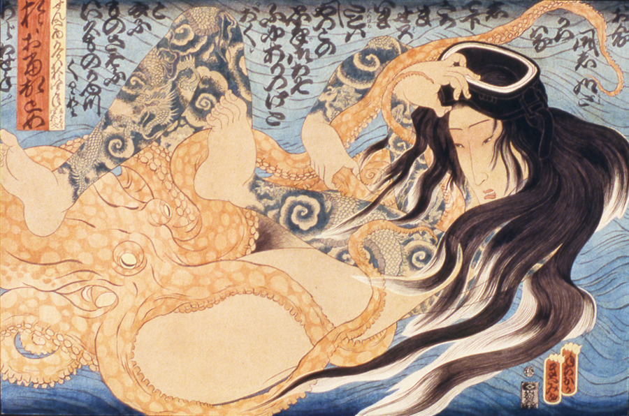 старинная японская гравюра секса женщины с осьминогом