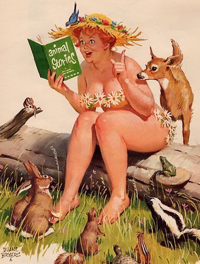 Хильда голышом читает сказки животным