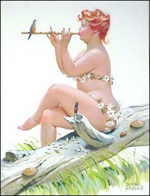 Хильда в голом виде играет на свирели
