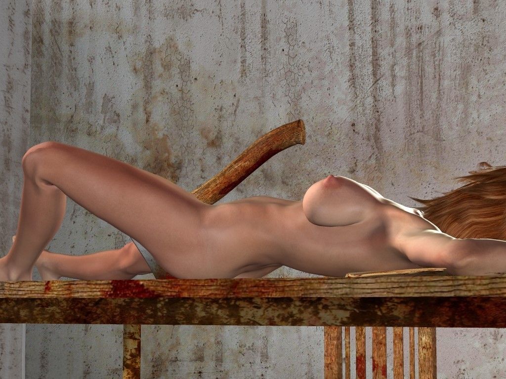 топор между ног обнаженной девушки лежащей на столе