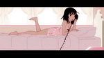 голенькая девушка аниме лежа в кровати разговаривает по телефону, аниме гиф