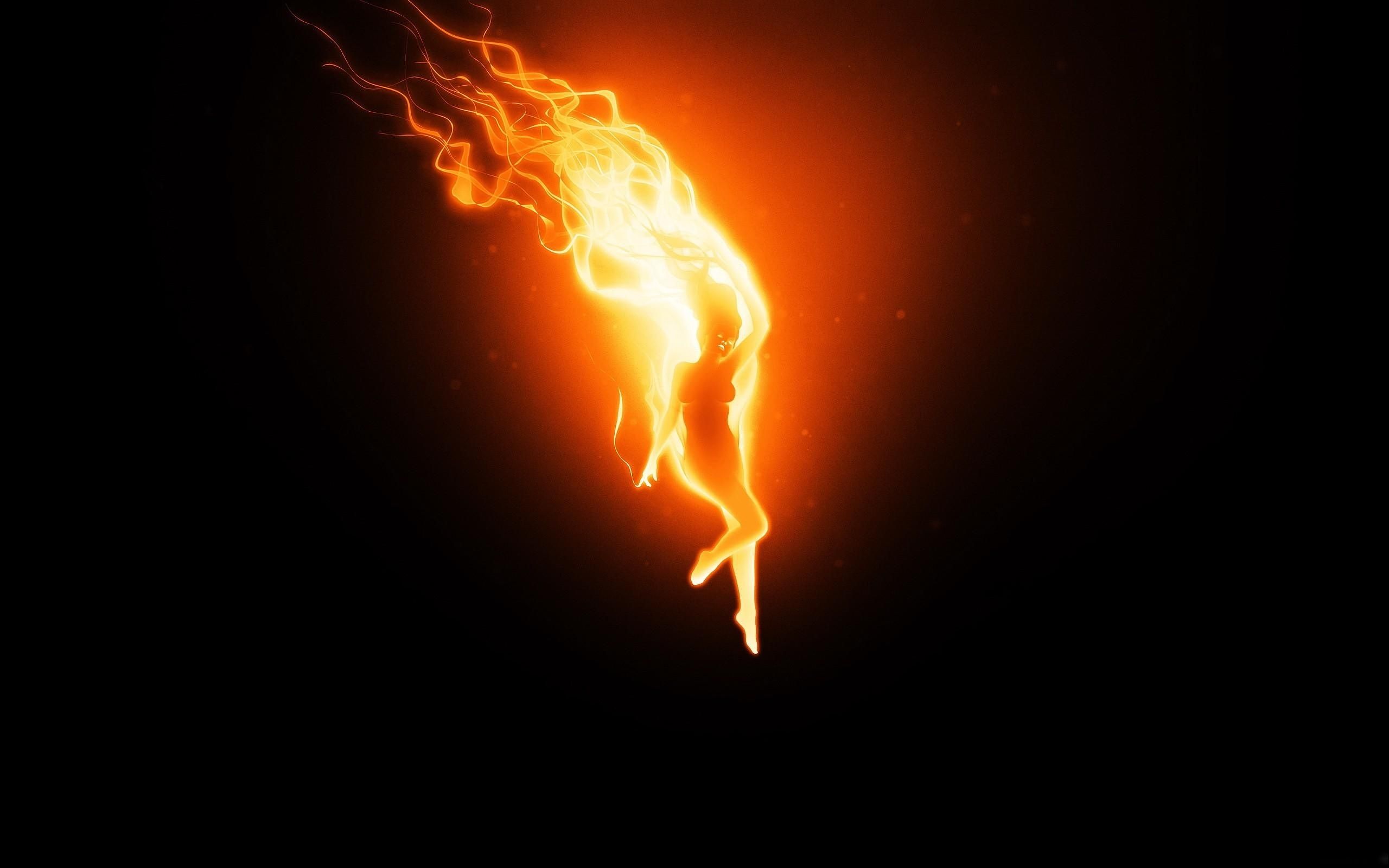 огненная фея, пламя в форме голой девушки, 3D обои для рабочего стола, 3D-графика