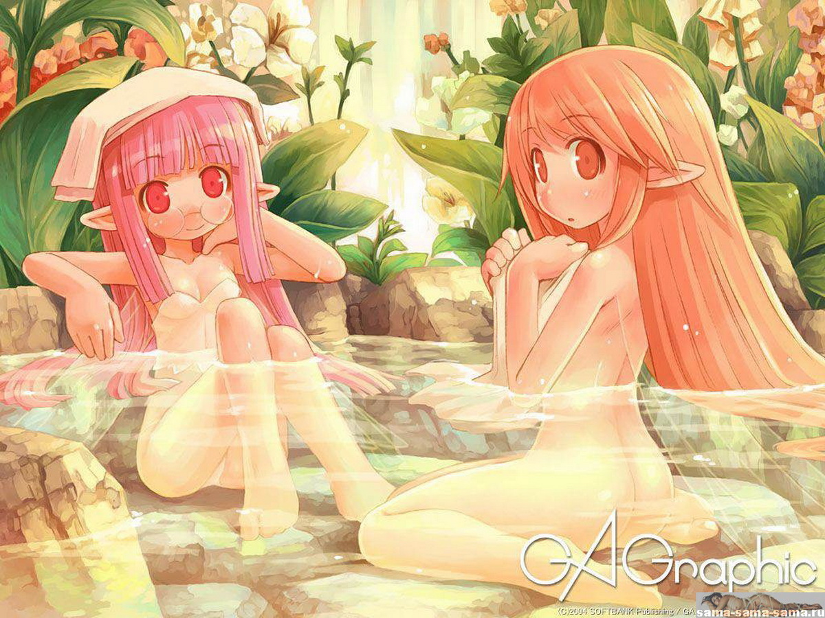 две голеньких девушки в бассейне, обои Аниме 18