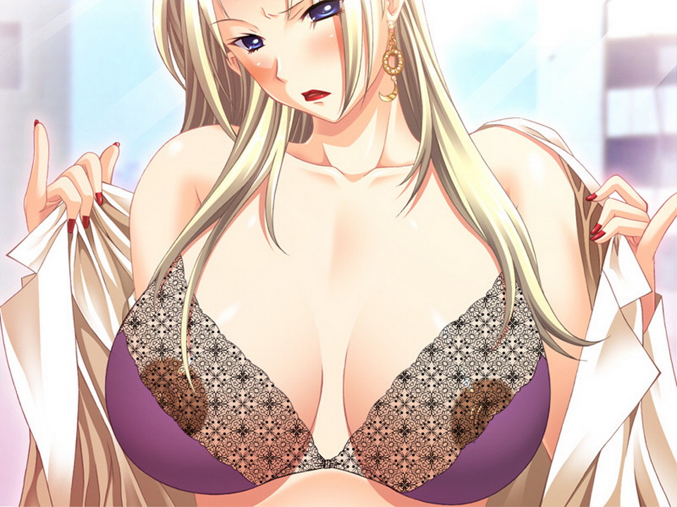 картинка из порно манги, женщина снимает блузку показывая большую грудь в ажурном бюстгальтере 