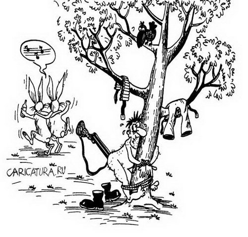 карикатура на открытие сезона охоты, зайцы, бизнес картинка