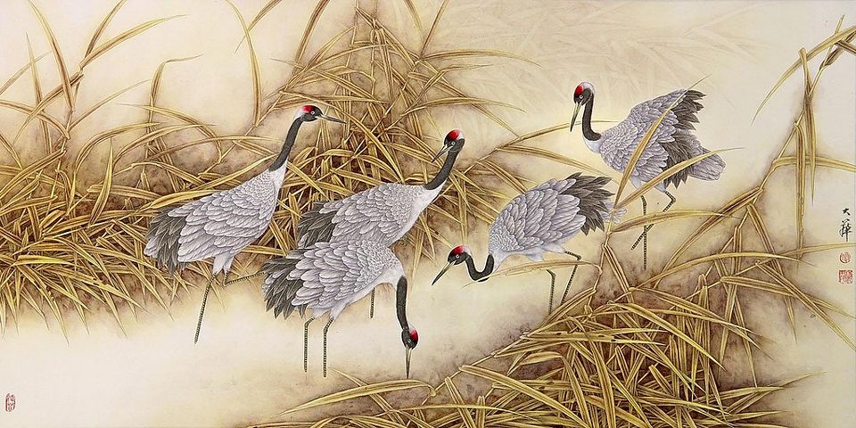 илююстрация к соннику по фен-шуй - китайская гравюра журавли