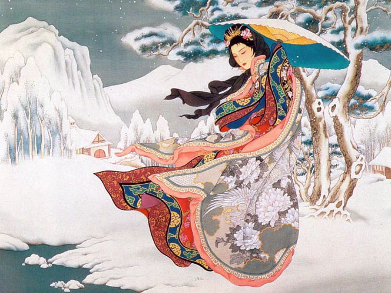 илююстрация к соннику по фен-шуй - китайская гравюра со снежной феей
