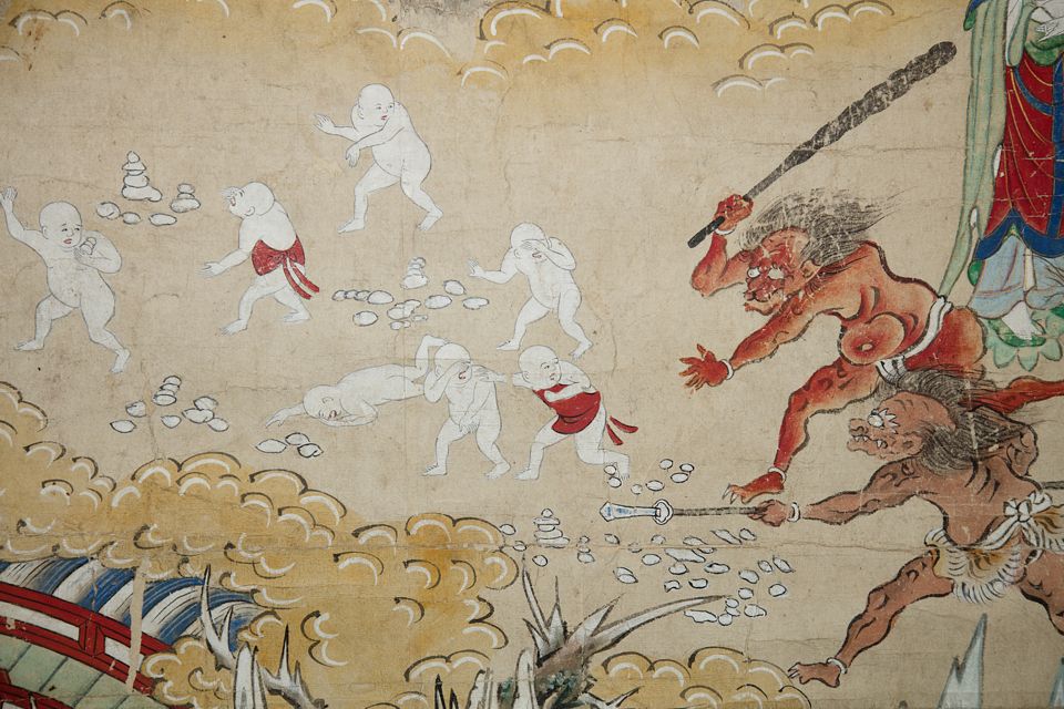 илююстрация к соннику по фен-шуй - китайская гравюра демоны бъют людей дубинками