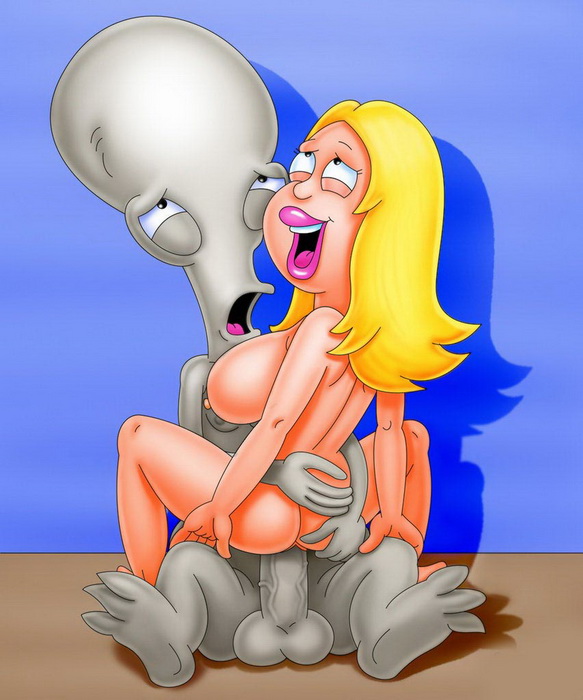Франсин насажена на огромный пенис Роджера в позе наездница при сексе сидя. Американский папаша порно картинка №13