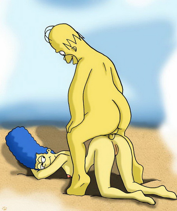 анальный секс Гомера Симпсона с женой на пляже 