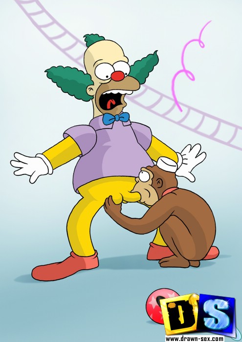 клоун Красти из сериала трахает в рот обезьяну 