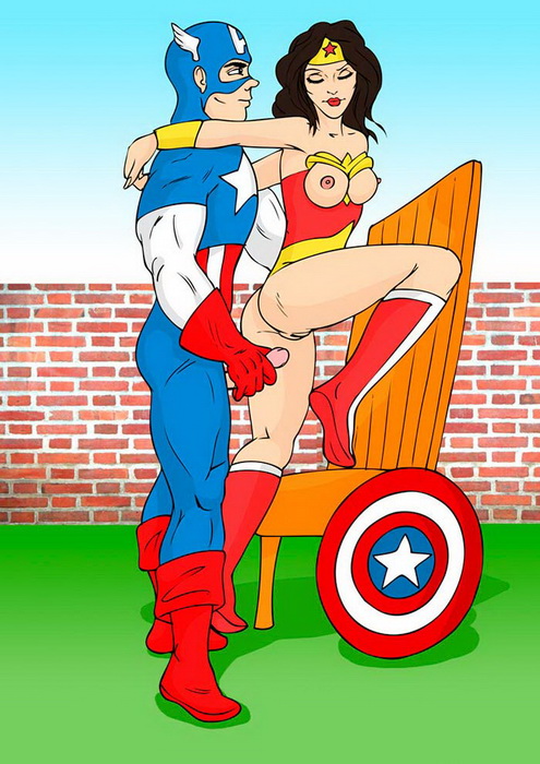 Капитан Америка не дотягивается членом до влагалища Чудо-женщины стоя. порно Капитан Америка 09