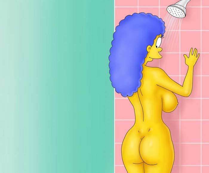 Барт подсматривает за голой мамашей, Мардж Симпсон, моющейся в душе, рисунок