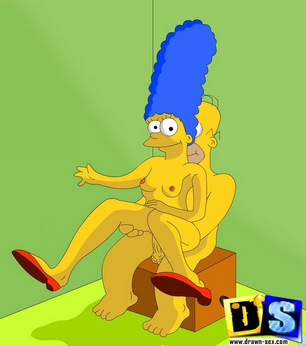 Мардж Симпсон в тапочках болтается на члене Гомера в позе при сексе сидя
