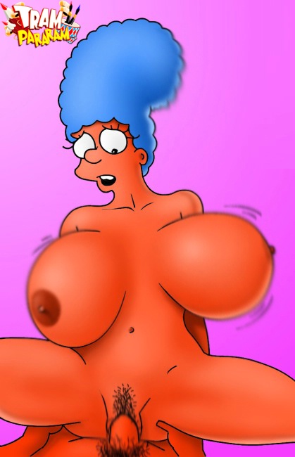 Мардж Симпсон в голом виде вибрирует на пенисе Гомера