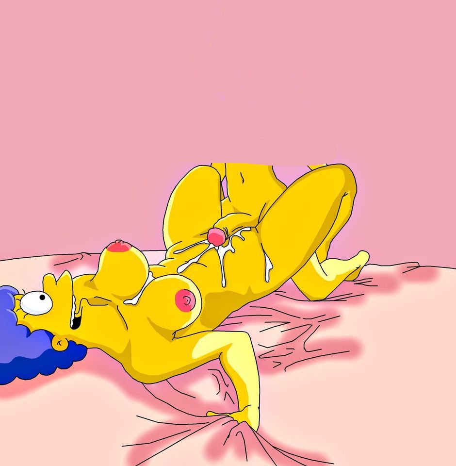 повзрослевший Барт Симпсон бурно кончает на живот своей мамаше, Мардж Симпсон картинка рисованной эротики 01