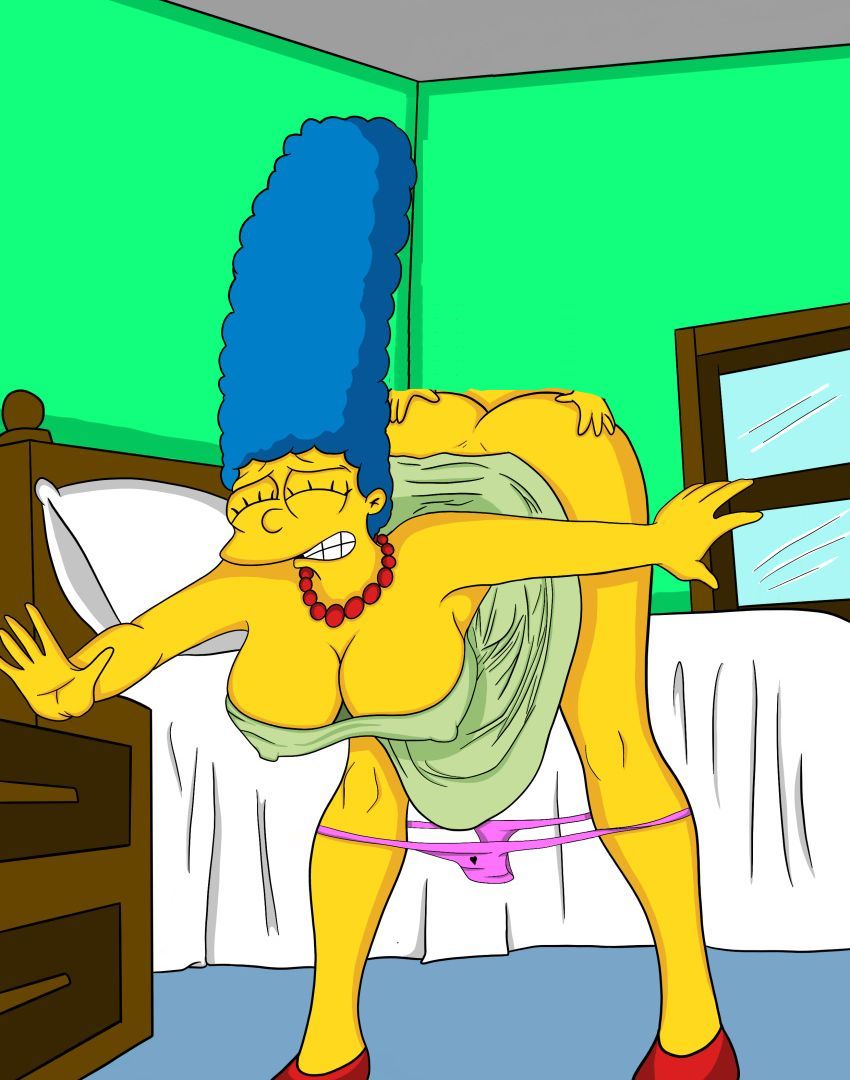 секс мамаши Симпсон в позе стоя согнувшись у детской кровати, Мардж Симпсон картинка рисованной эротики 03