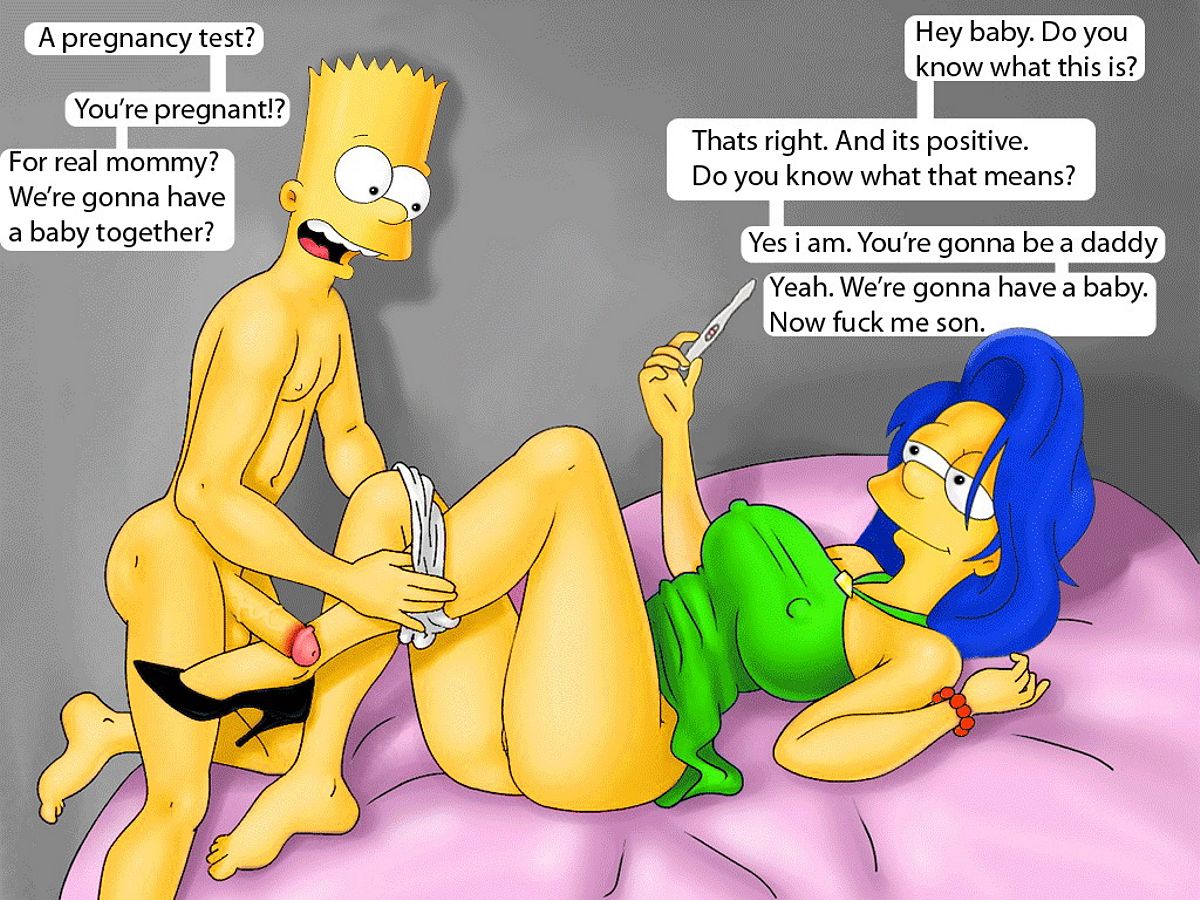 уже взрослый Барт обсуждает с Мардж ее очередную беременность, рисованная эротика с Мардж Симпсон