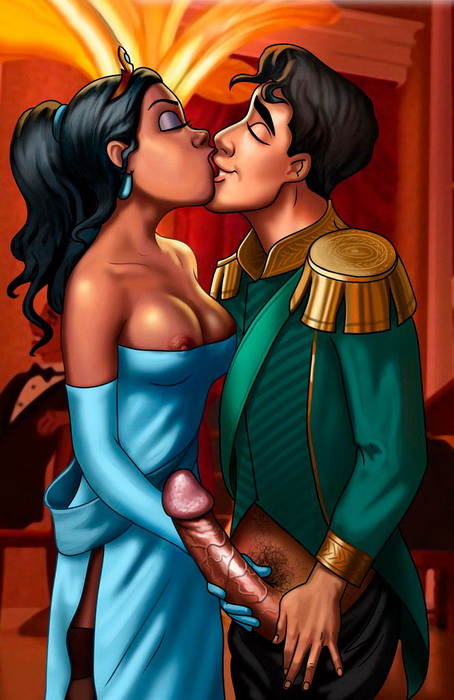 поцелуй принцессы Тианы и принца Навина со стоящим членом