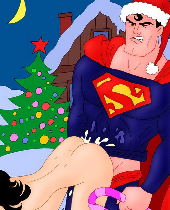 Супермен кончает в попу голой девушки на Рождество, картинка Супермен порно