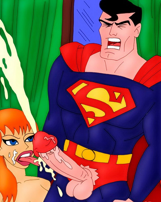 Супермен извергает струю спермы во время минета, картинка Супермен порно