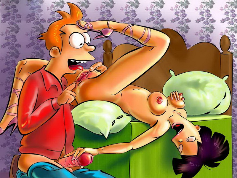 рисованный секс Фрая и Эми Вонг, Фрай разглядывает вульву девушки засовывая палец в ее анус