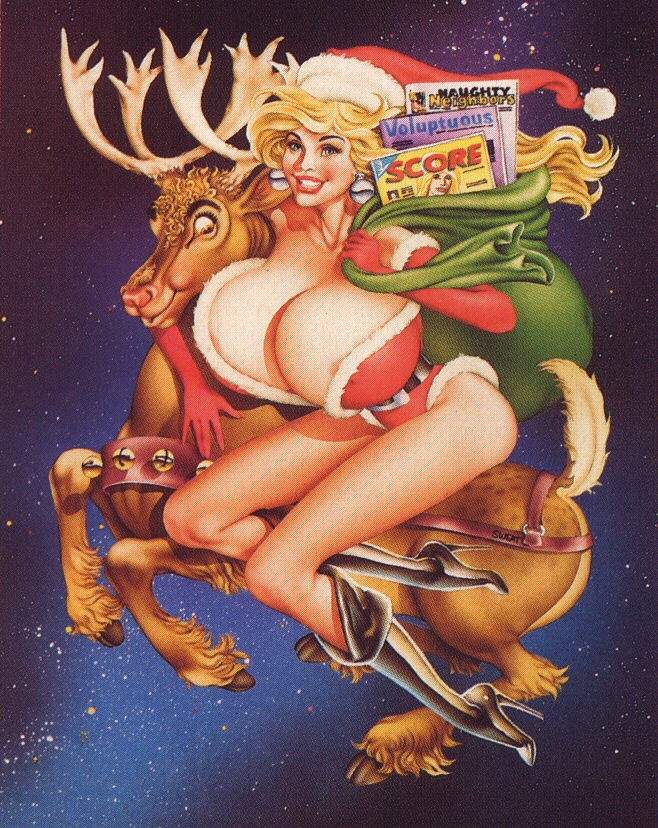 грудастая рождественская девушка на олене  