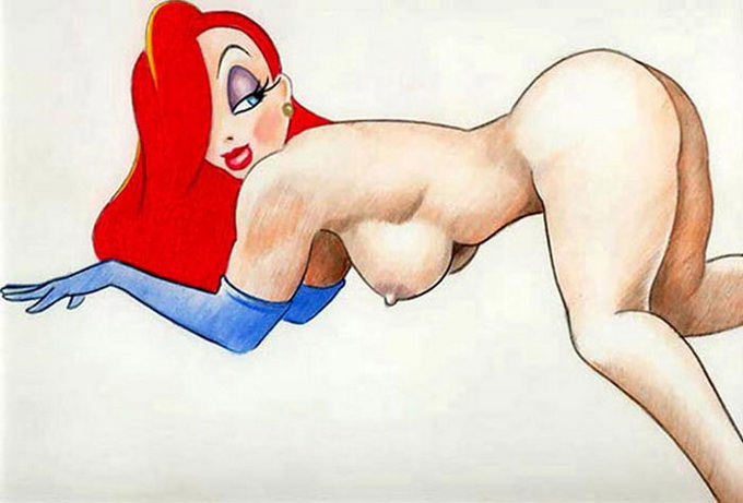 цветная Джессика Рэббит стоит голая раком на четвереньках, рисунок Дисней эротика