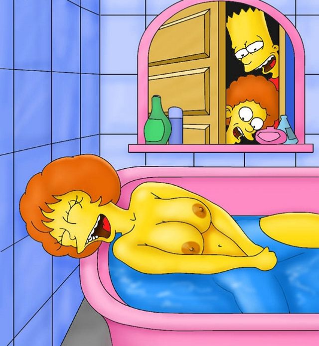 Симпсоны эротика, Барт Симпсон с другом подсматривают за соседкой мастурбирующей голышом в ванне