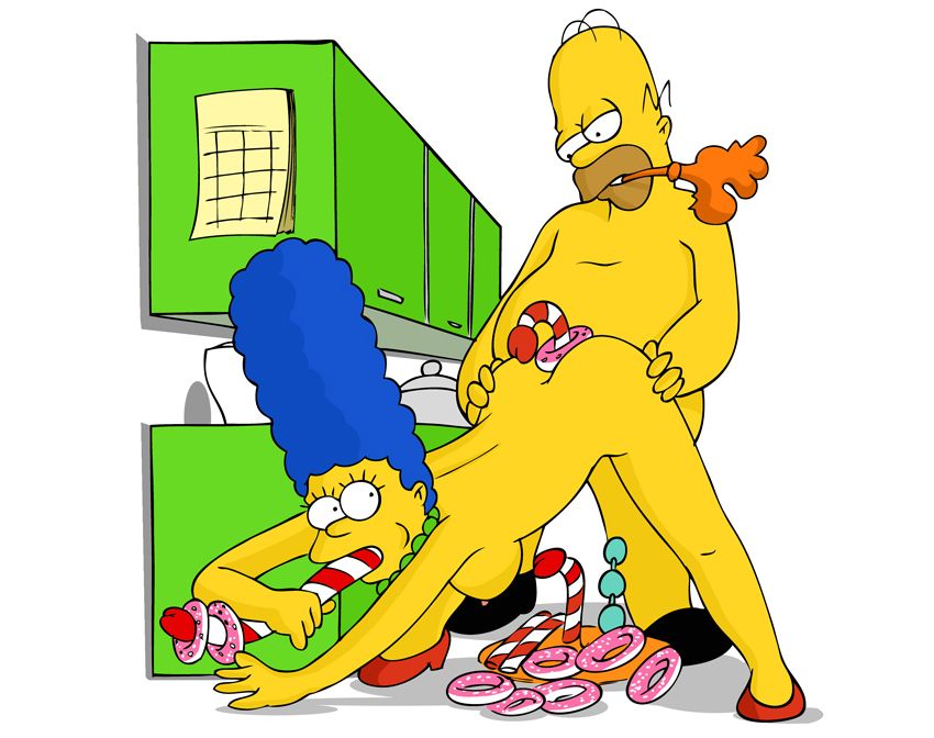 Симпсоны эротика, рождественский секс Симпсонов, Гомер трахает Мардж в позе секса по-собачьи, засунув ей пончик с леденцом в анус