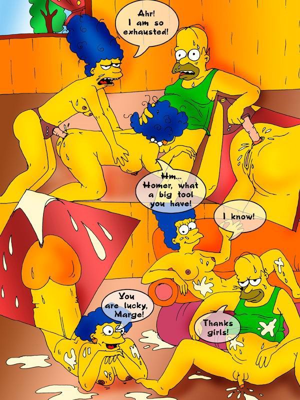 Гомер Симпсон сношается с сестрами Бувье в гостиной на диване. Порно рисунки Симпсоны