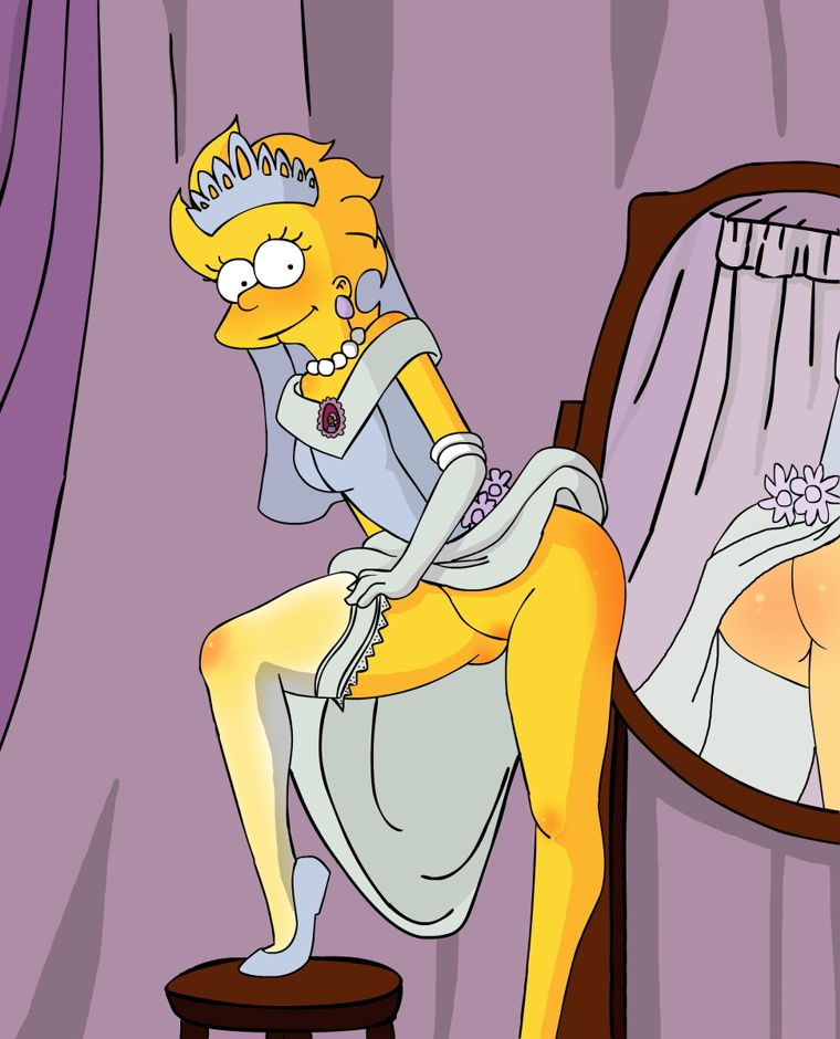 Лиза Симпсон в подвенечном наряде на голое тело одевает чулочки