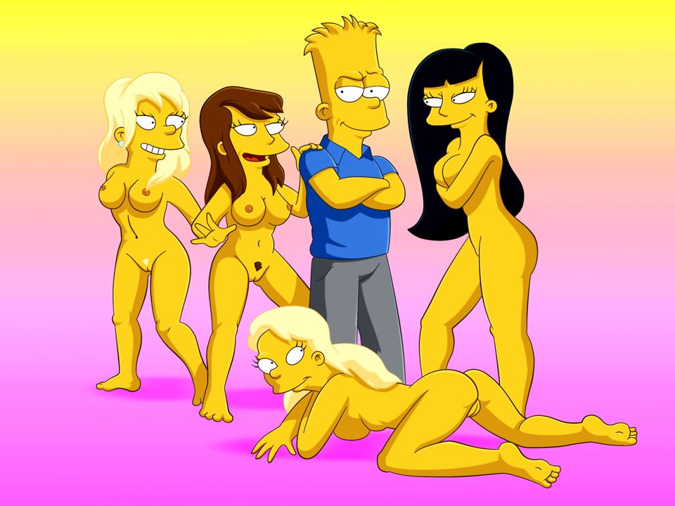 совсем уже взрослый Барт Симпсон с четырмя голыми подружками, рисунок Симпсоны порно
