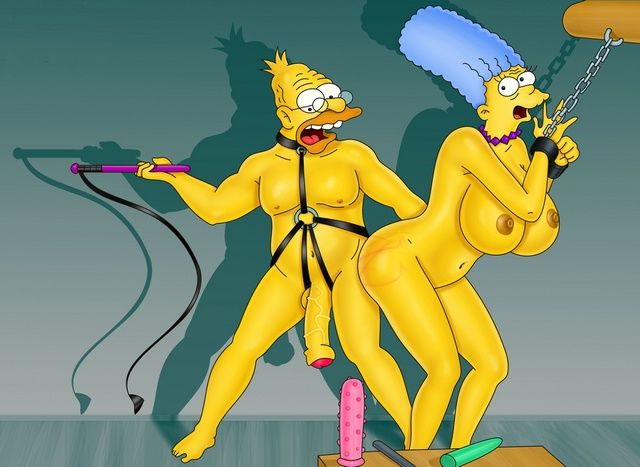 рисунок порно Симпсоны. папаша Симпсона хлещет плеткой голую Мардж с огромными сиськами