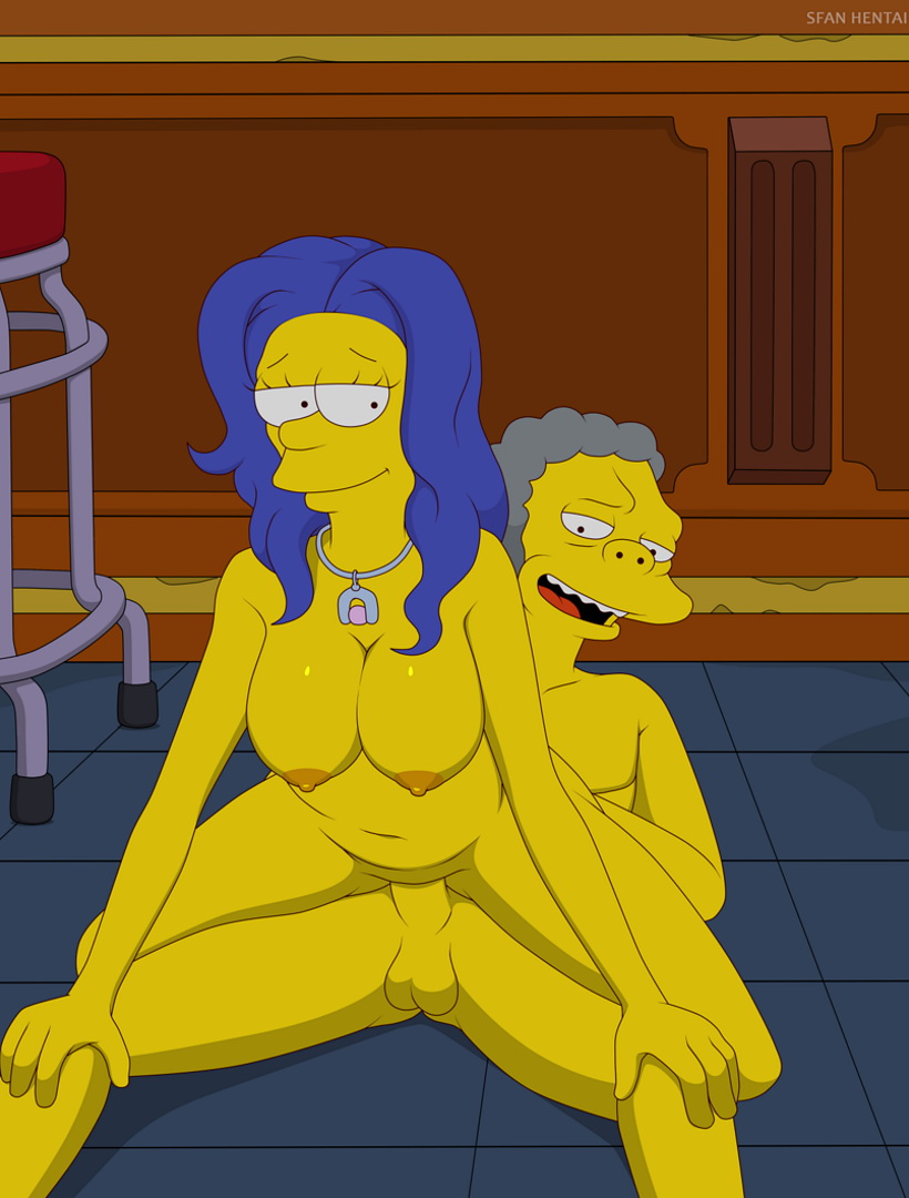 пьяная Мардж сидит на члене Мо Сизлака на полу его бара, секс Симпсонов картинка 08