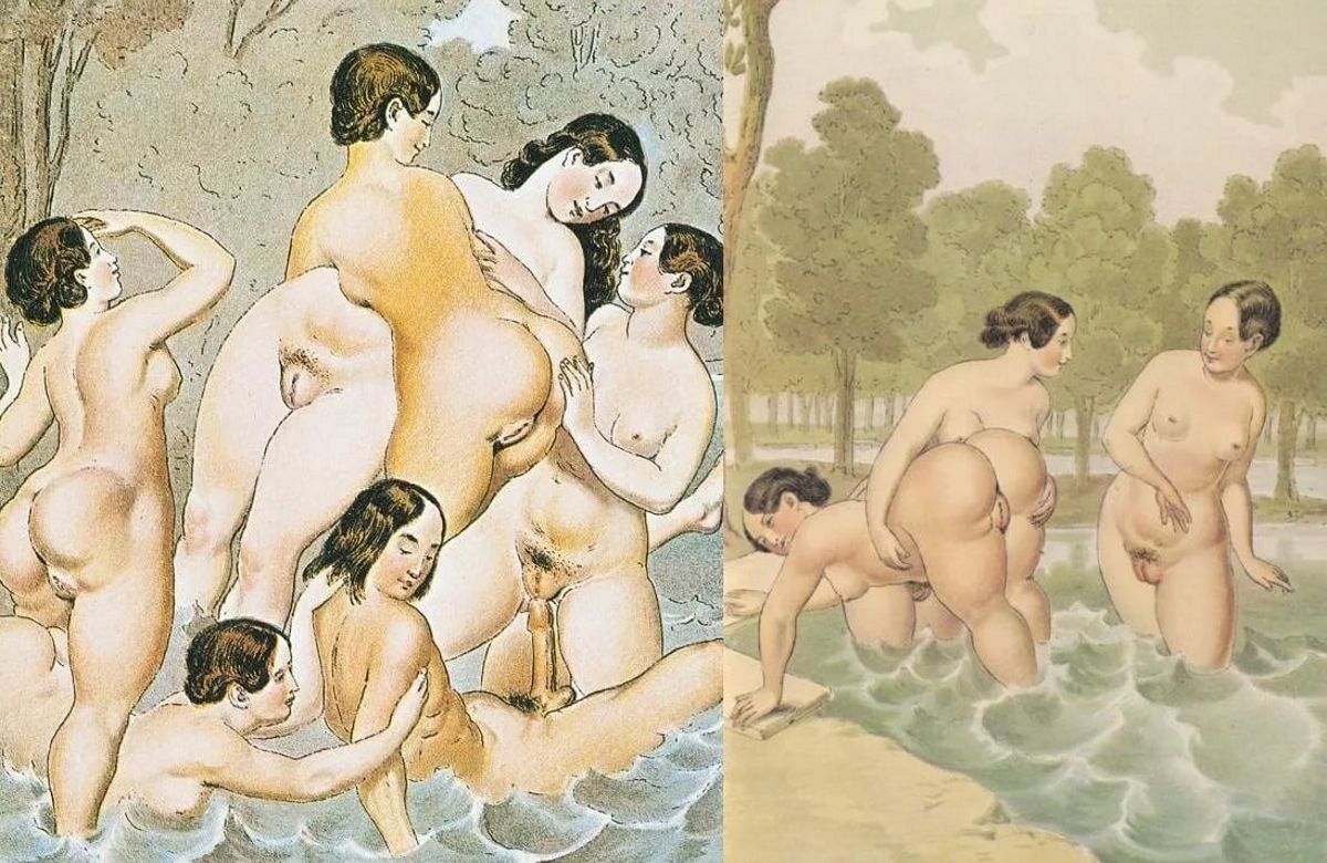 голые девушки в купальне, картинка эротической графики