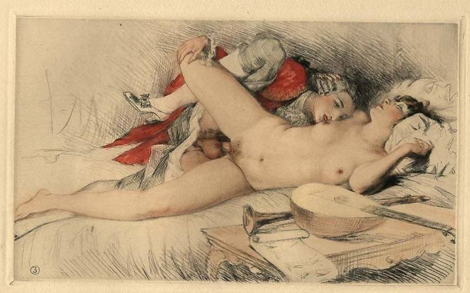 флейта и мандолина, секс музыкантов, цветной эротический рисунок