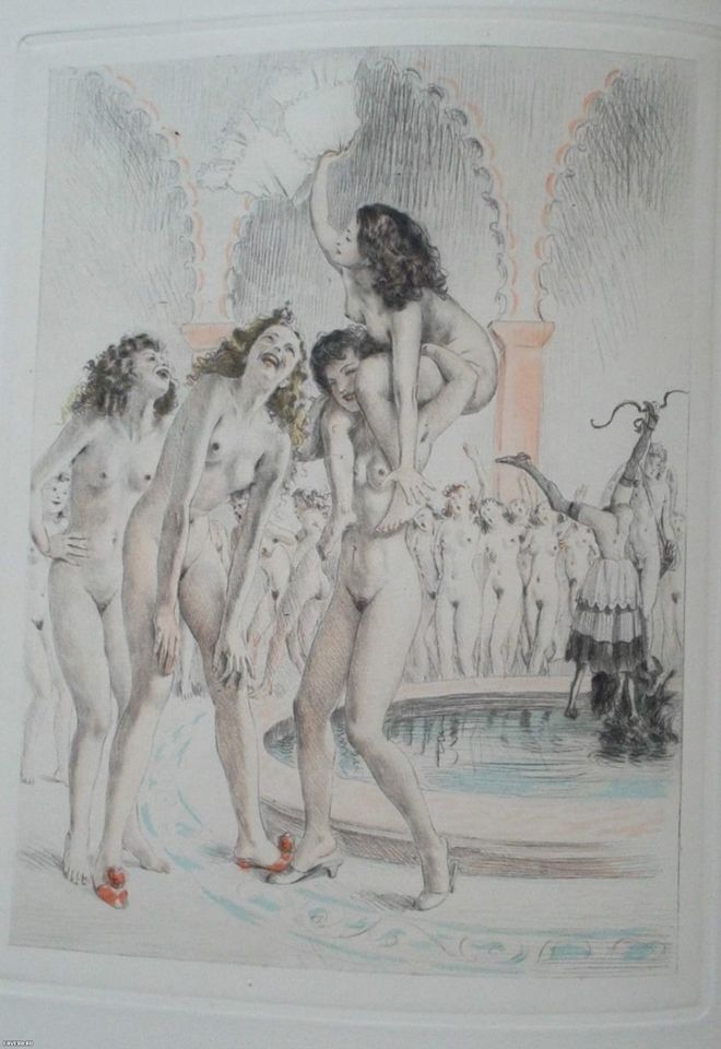 голые девушки у фонтана, картинка эротической графики